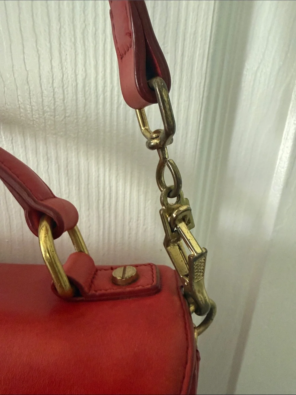 J. Crew Red Leather Top-Handle Satchel with Shoulder Strap Model 2011